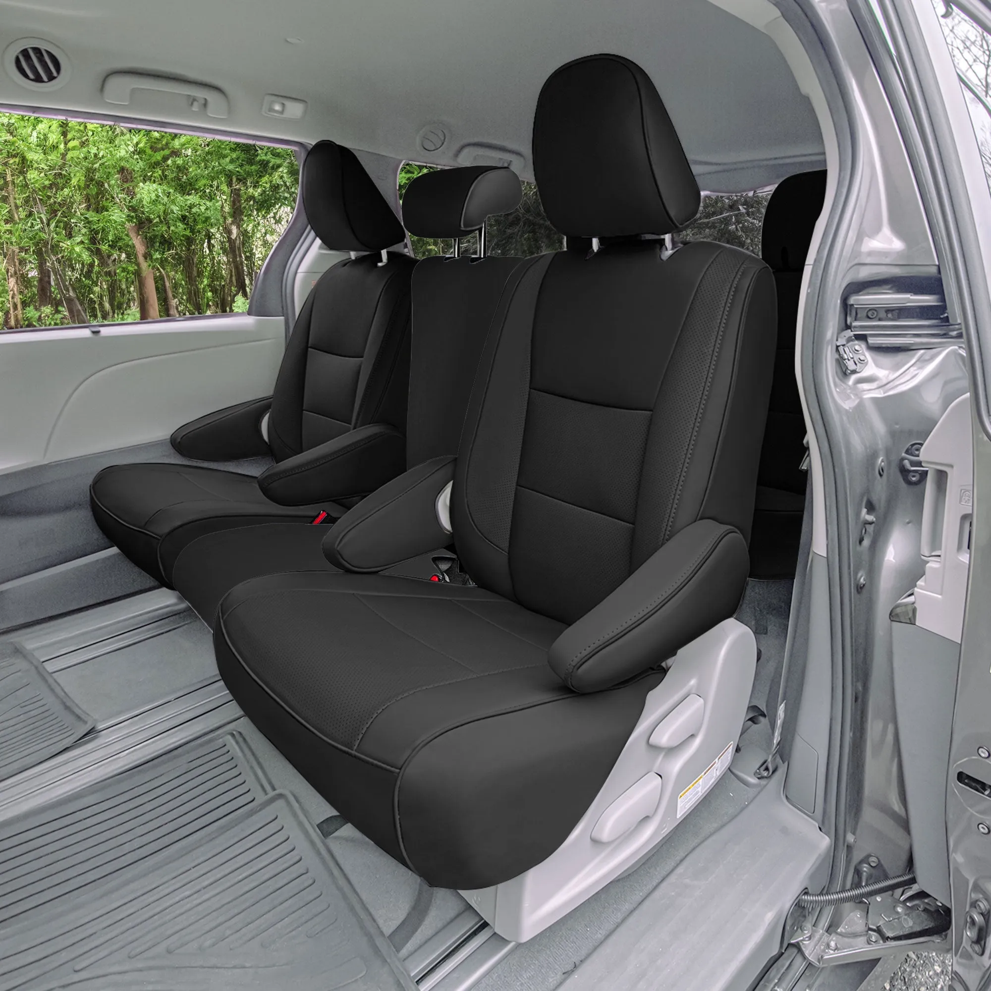 Toyota Sienna 8 Passenger 2011 - 2020 - Full Set Seat Covers - Black Faux Leather