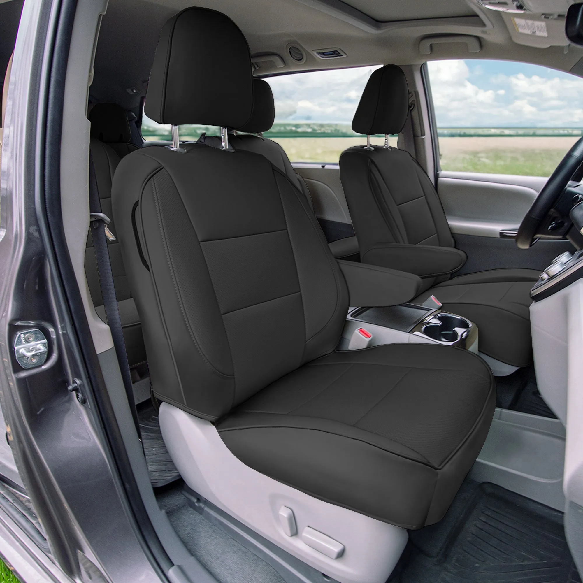 Toyota Sienna 8 Passenger 2011 - 2020 - Full Set Seat Covers - Black Faux Leather
