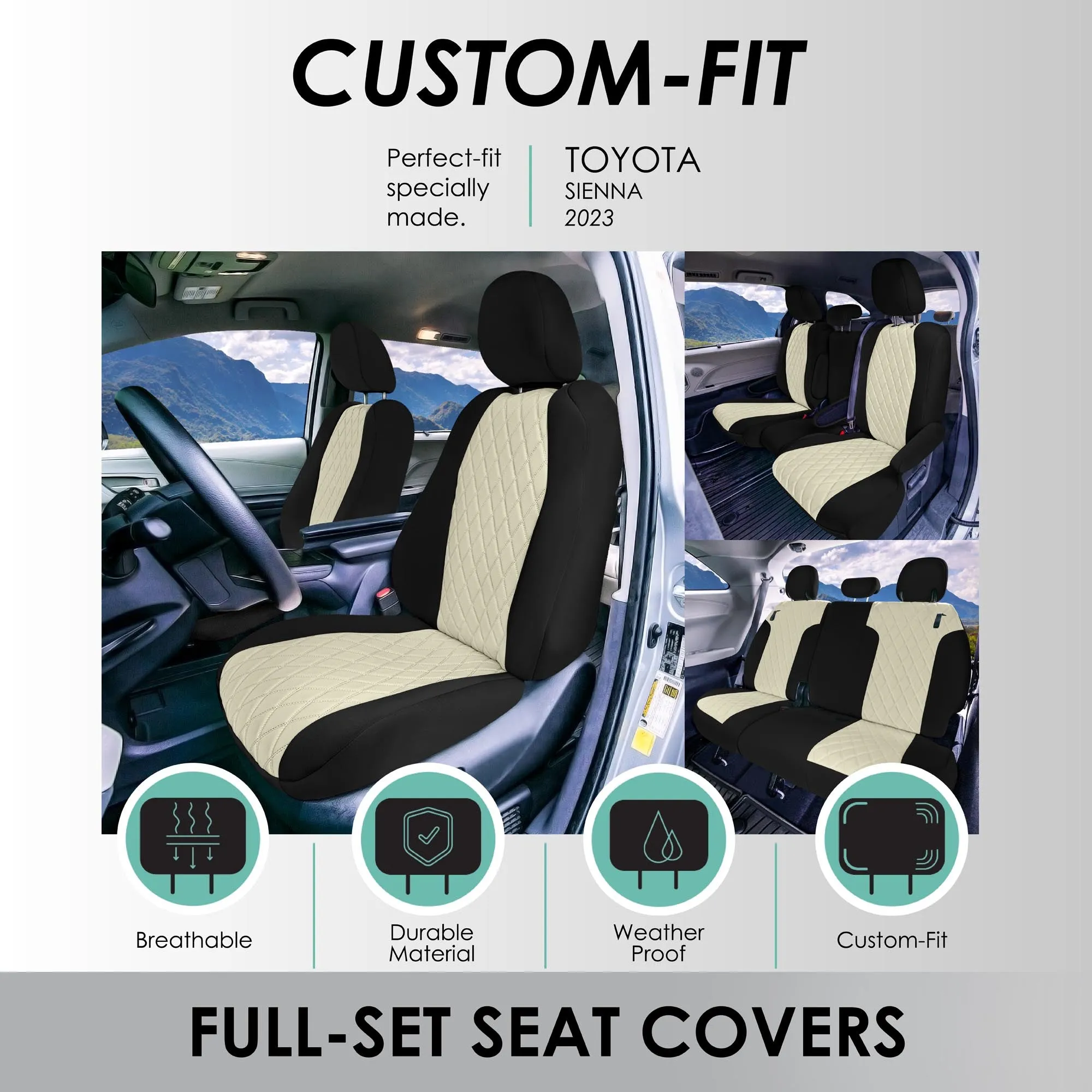 Toyota Sienna 8 Passenger - 2021 - 2024 - Full Set Seat Covers - Beige Ultraflex Neoprene