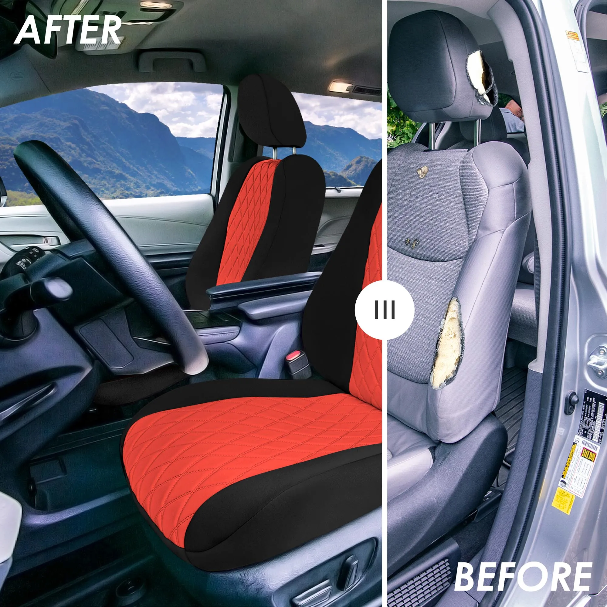 Toyota Sienna 8 Passenger - 2021 - 2024 - Full Set Seat Covers - Red Ultraflex Neoprene