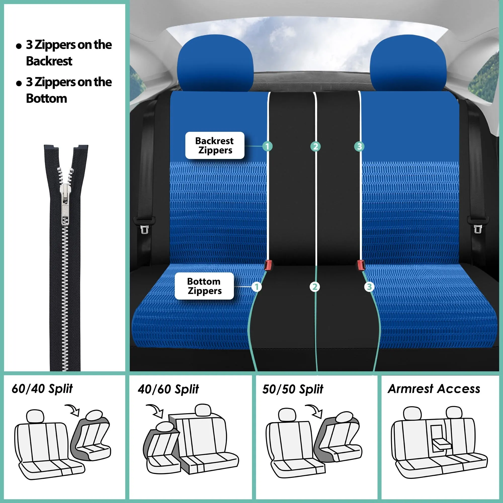 Trendy Elegance 3D Air Mesh 3 Row 7 Seater - Blue Seat Covers
