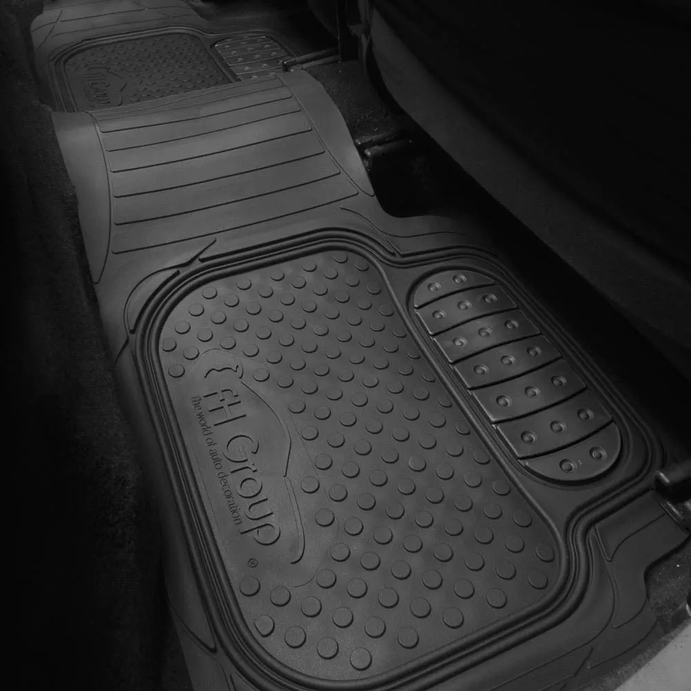 Trimmable ClimaProof Heavy Duty Tall Channel Non-Slip Rubber Floor Mats - Full Set Black