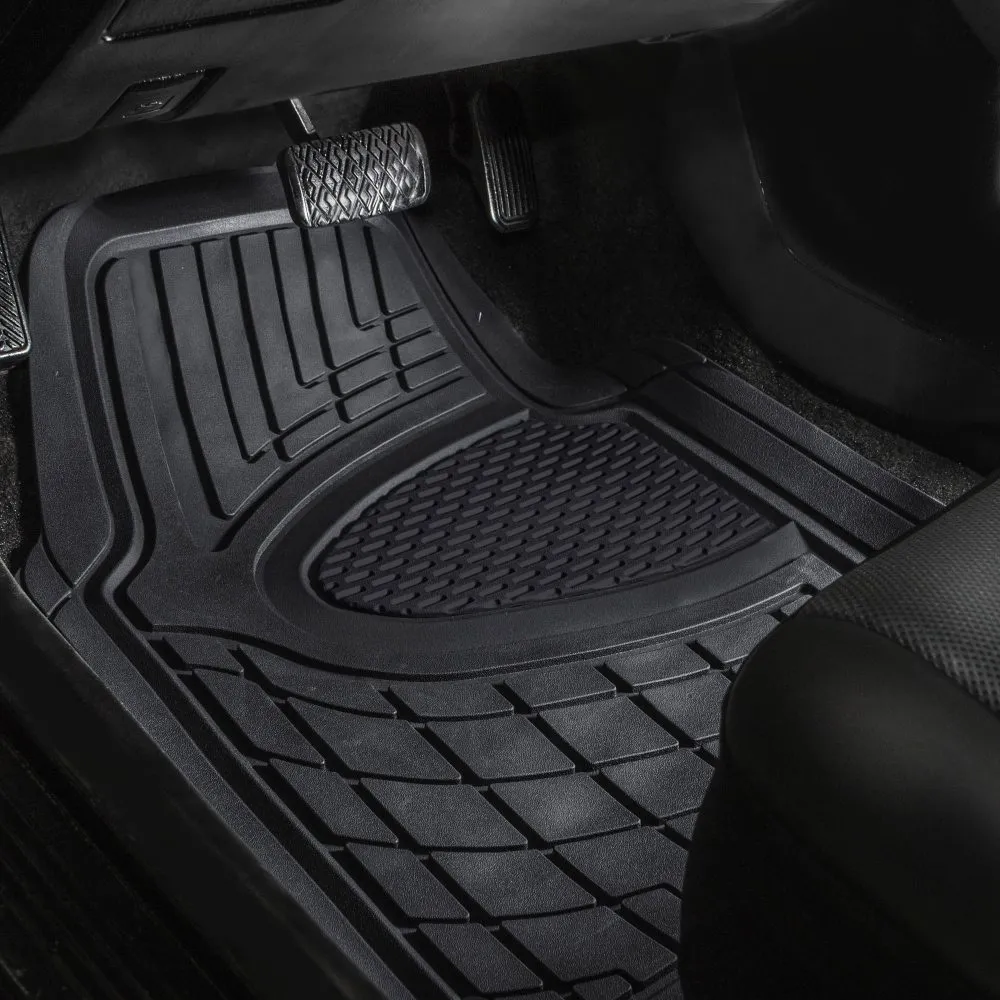 Trimmable ClimaProof Heavy Duty Tall Channel Non-Slip Rubber Floor Mats - Full Set Black