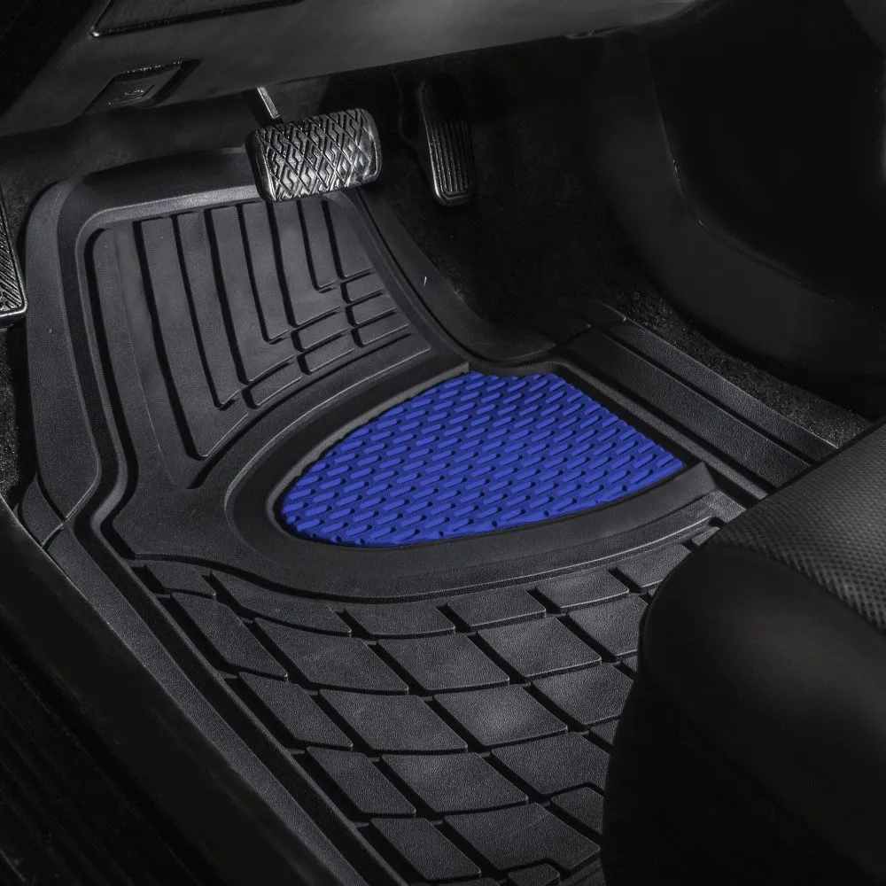 Trimmable ClimaProof Heavy Duty Tall Channel Non-Slip Rubber Floor Mats - Full Set Blue
