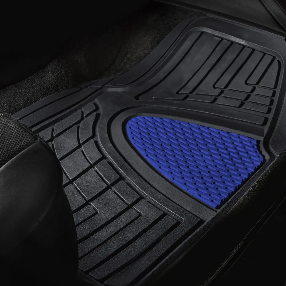 Trimmable ClimaProof Heavy Duty Tall Channel Non-Slip Rubber Floor Mats - Full Set Blue