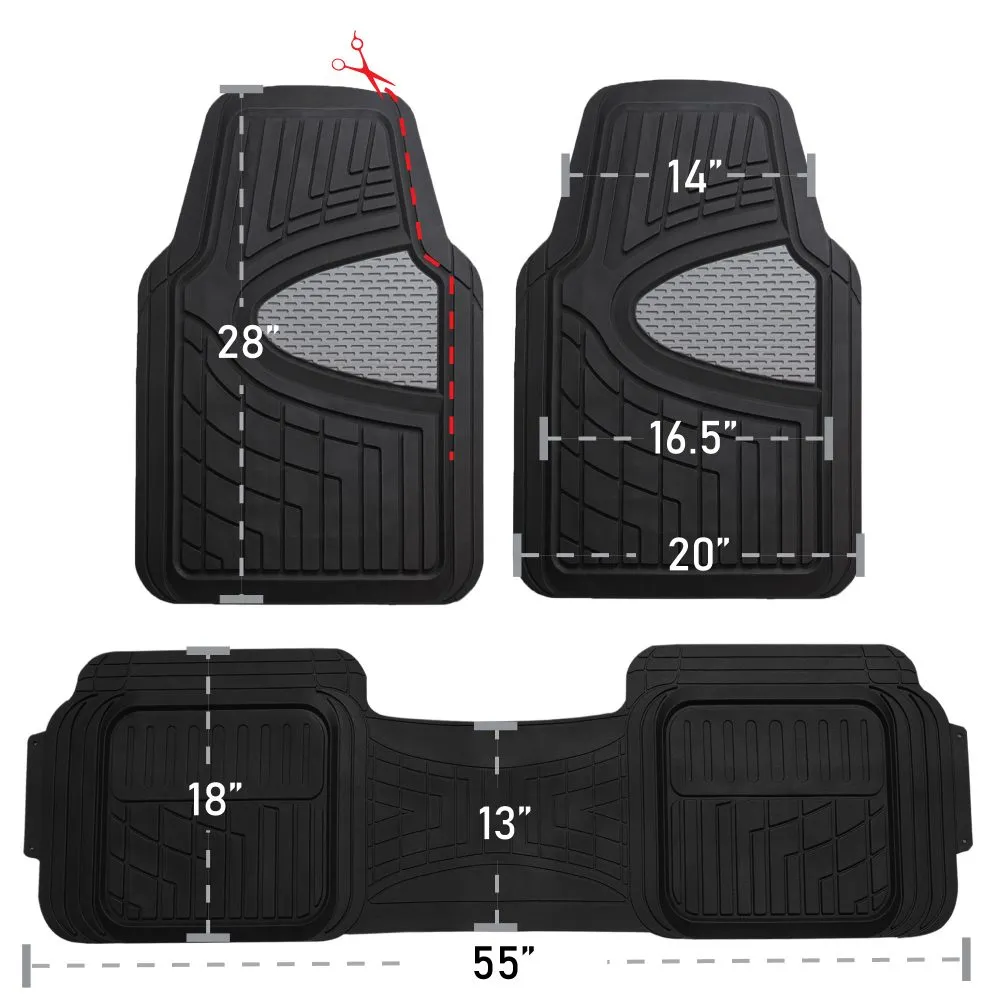 Trimmable ClimaProof Heavy Duty Tall Channel Non-Slip Rubber Floor Mats - Full Set Gray