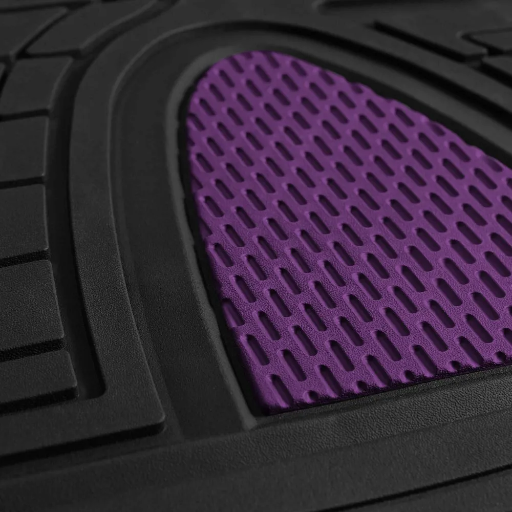 Trimmable ClimaProof Heavy Duty Tall Channel Non-Slip Rubber Floor Mats - Full Set Purple