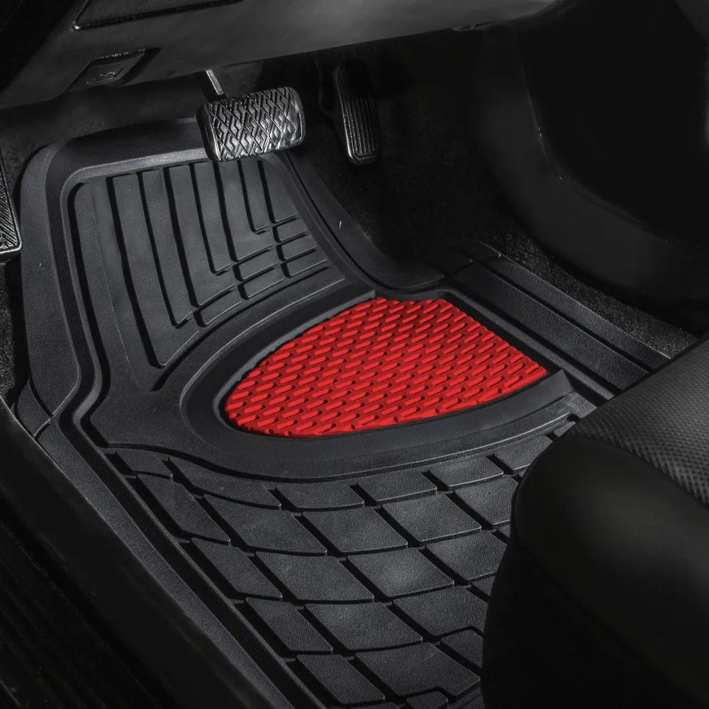 Trimmable ClimaProof Heavy Duty Tall Channel Non-Slip Rubber Floor Mats - Full Set Red