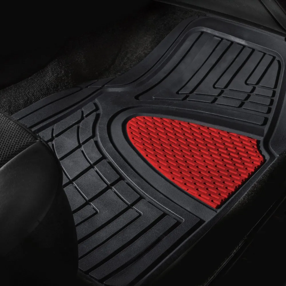 Trimmable ClimaProof Heavy Duty Tall Channel Non-Slip Rubber Floor Mats - Full Set Red