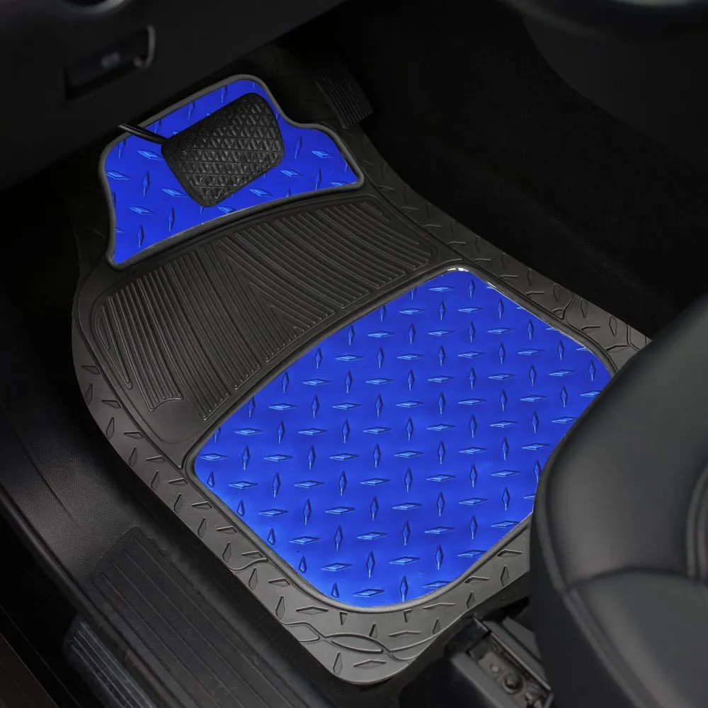 Trimmable ClimaProof High Quality Metallic Non-Slip Rubber Floor Mats - Full Set Blue