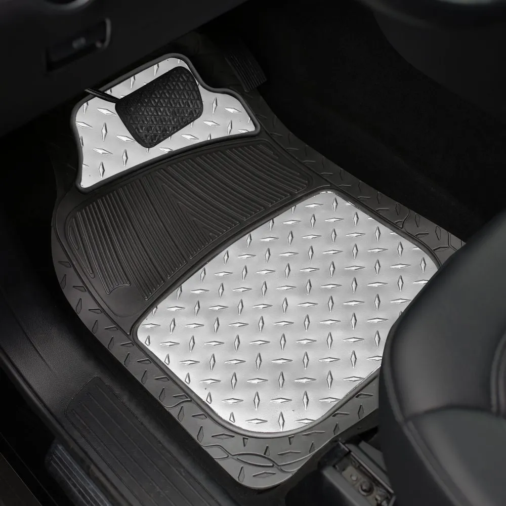 Trimmable ClimaProof High Quality Metallic Non-Slip Rubber Floor Mats - Full Set Silver