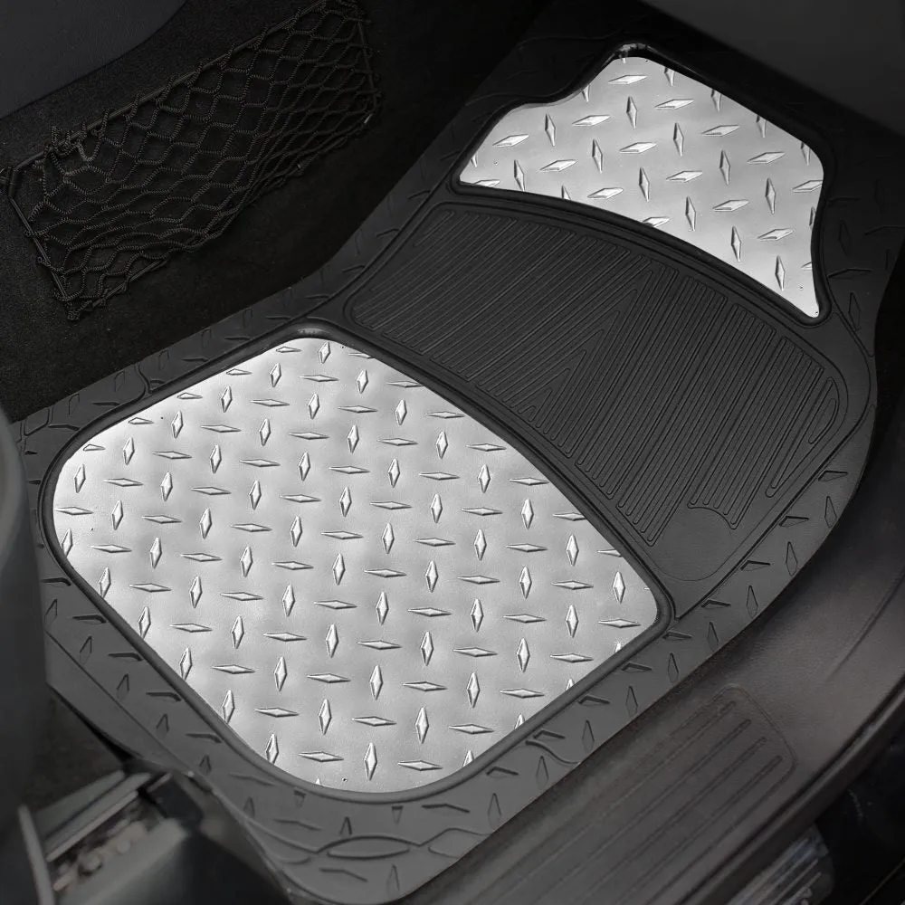 Trimmable ClimaProof High Quality Metallic Non-Slip Rubber Floor Mats - Full Set Silver