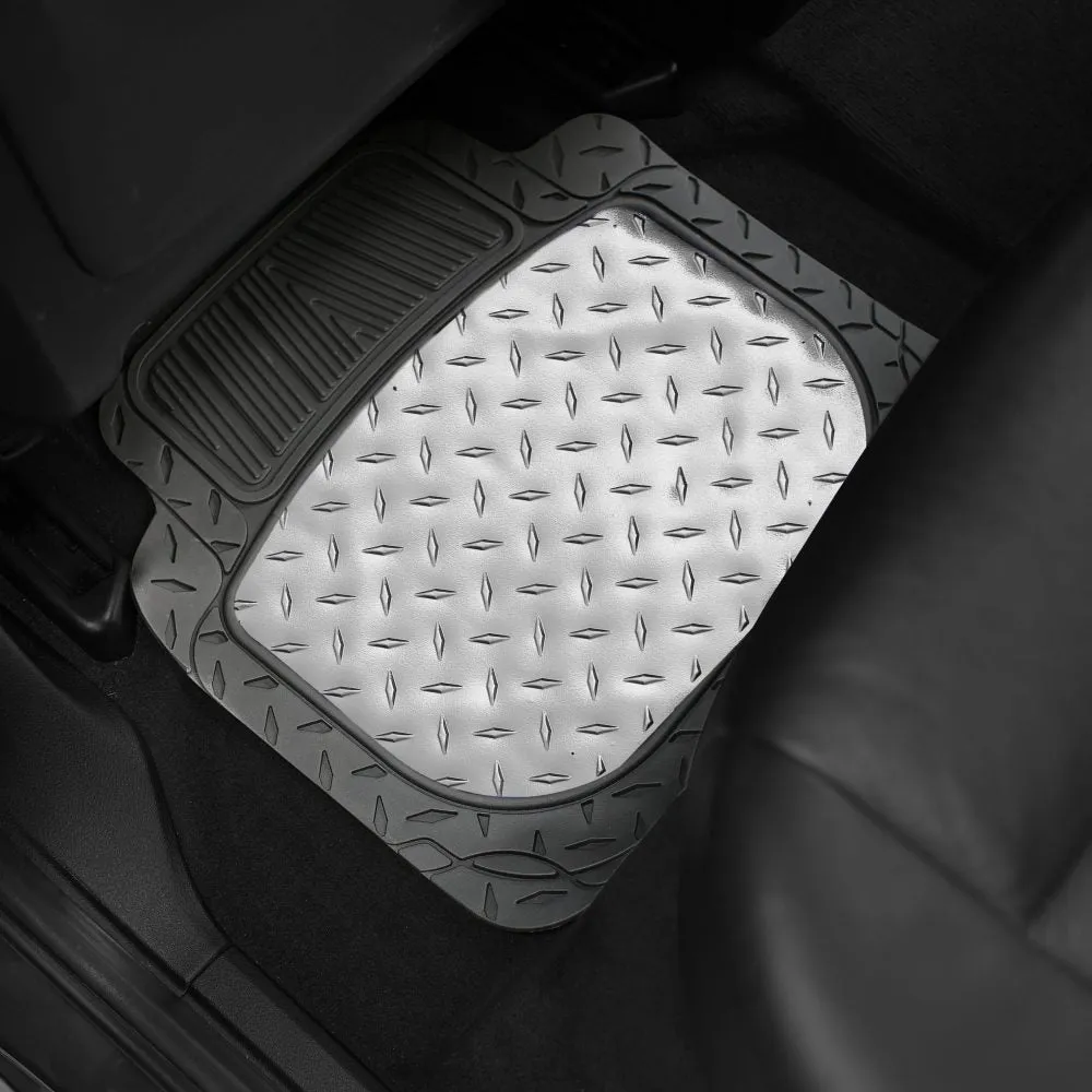 Trimmable ClimaProof High Quality Metallic Non-Slip Rubber Floor Mats - Full Set Silver