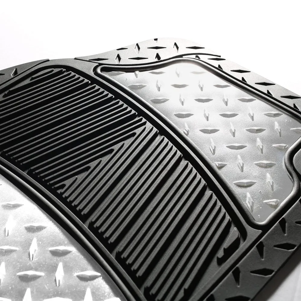 Trimmable ClimaProof High Quality Metallic Non-Slip Rubber Floor Mats - Full Set Silver