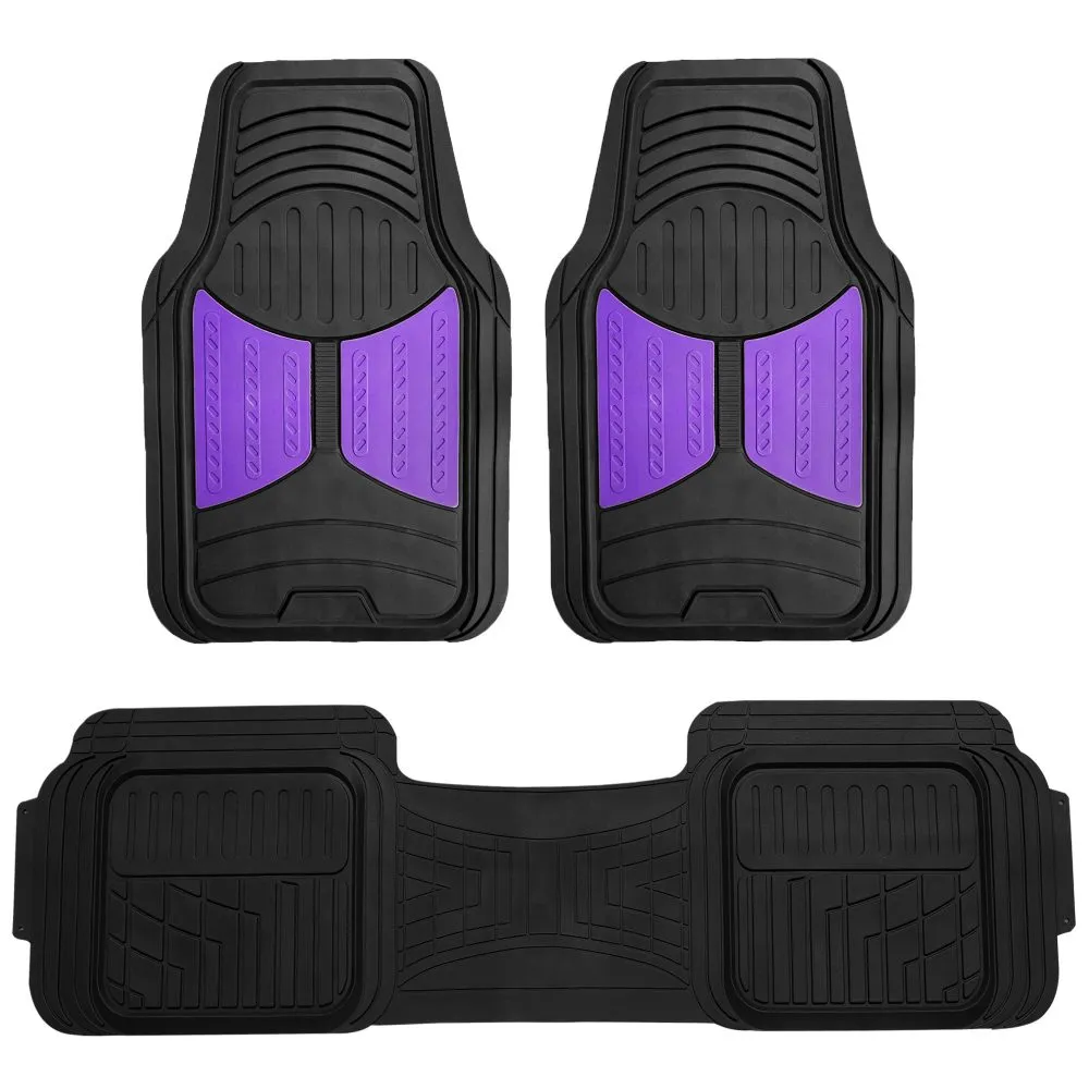 Trimmable Heavy Duty Non-Slip Rubber Floor Mats - Full Set Purple