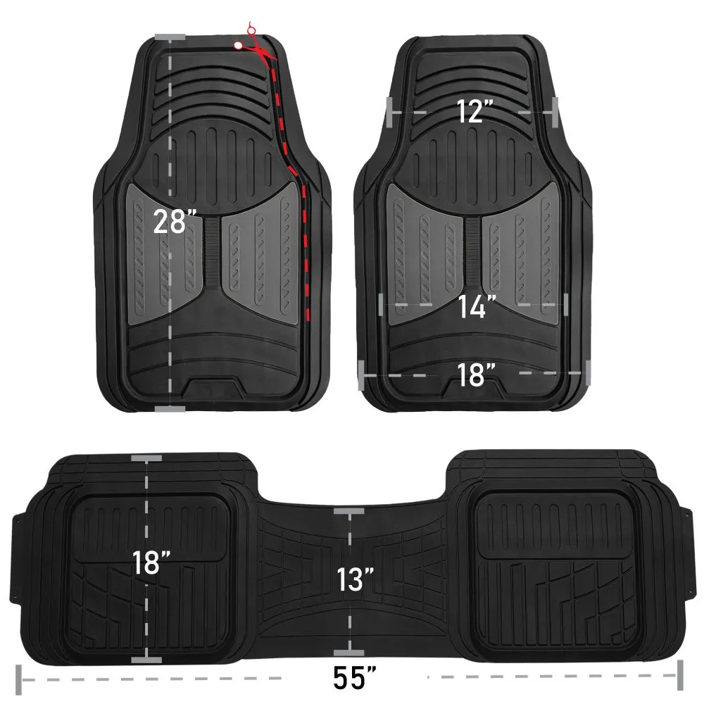 Trimmable Heavy Duty Non-Slip Rubber Floor Mats - Full Set Purple