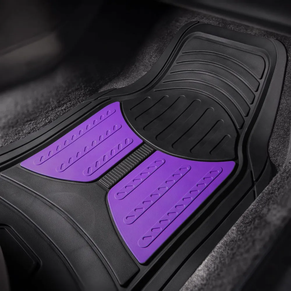 Trimmable Heavy Duty Non-Slip Rubber Floor Mats - Full Set Purple