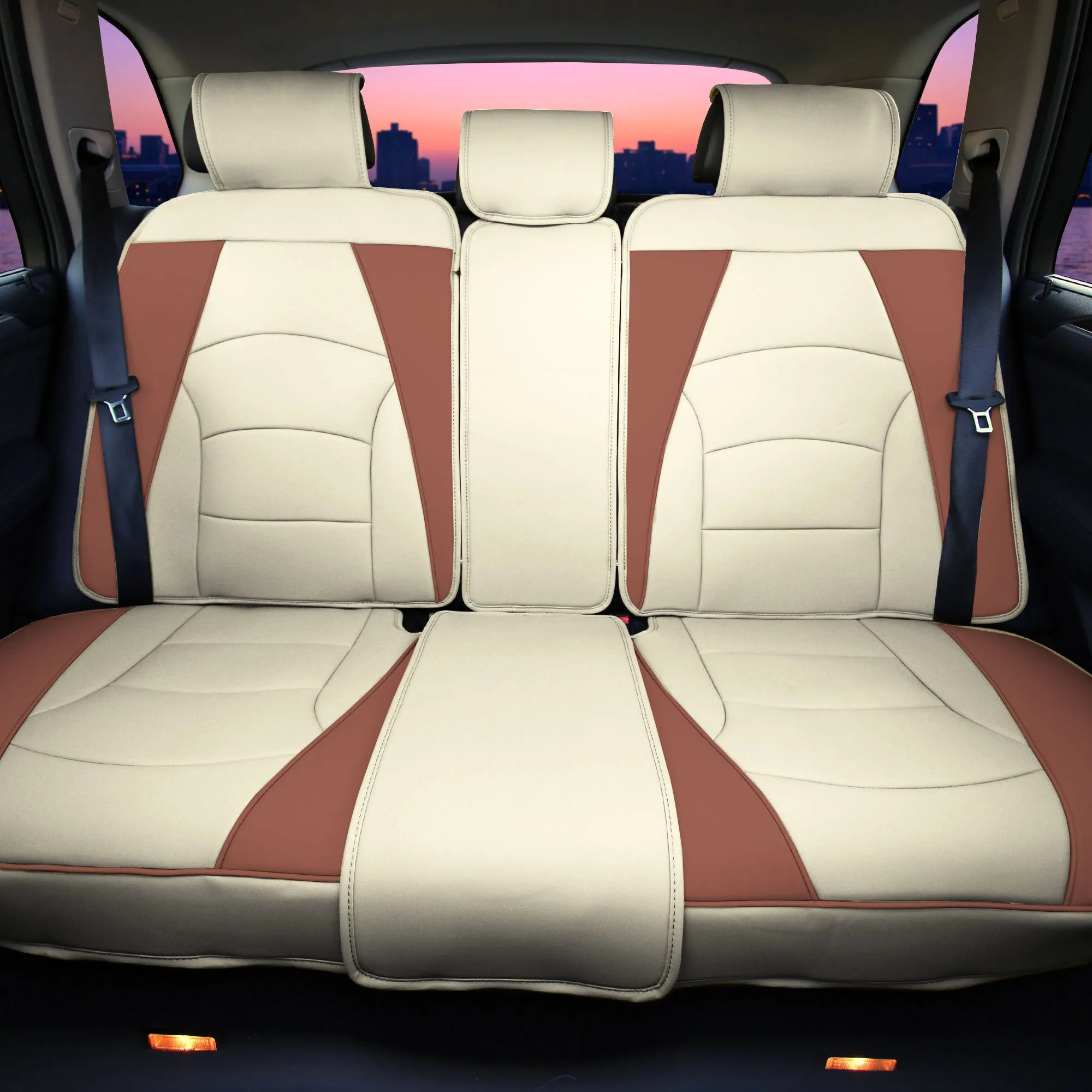 Ultra Comfort Deluxe Leatherette Bench Seat Cushions - Rear Beige / Tan