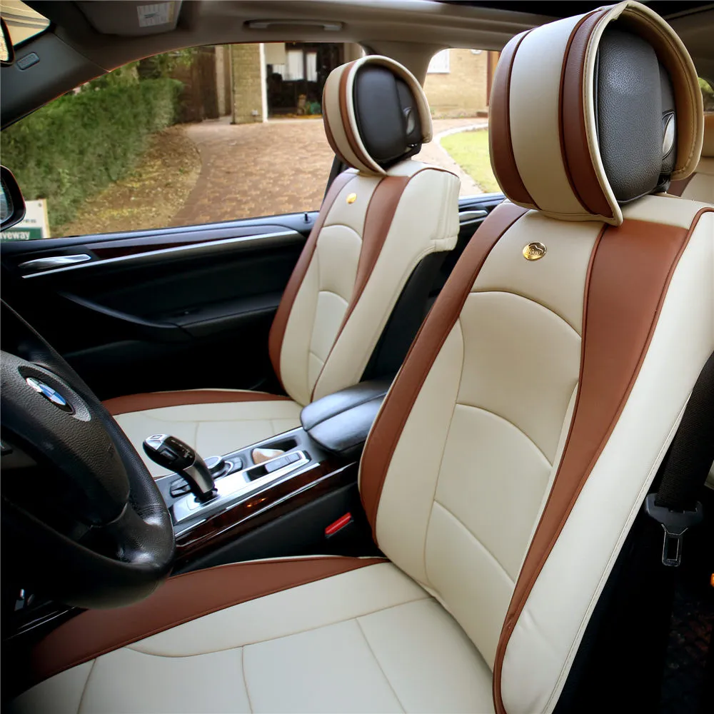 Ultra Comfort Deluxe Leatherette Seat Cushions - Front Set Beige / Tan