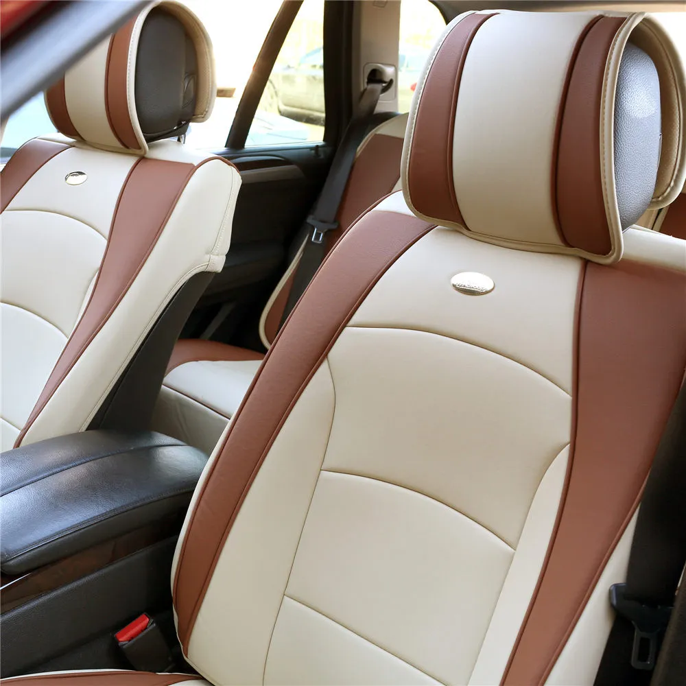 Ultra Comfort Deluxe Leatherette Seat Cushions - Front Set Beige / Tan