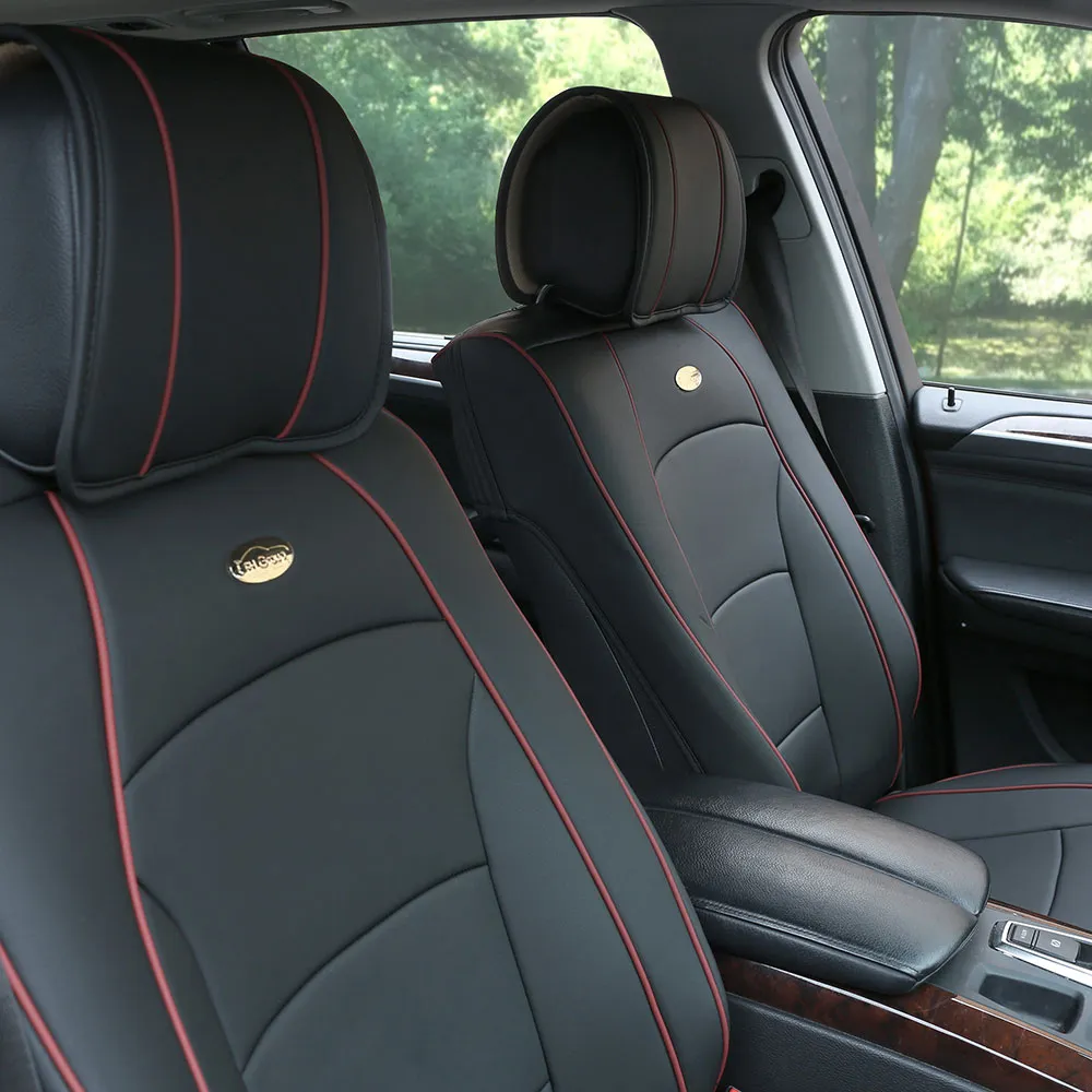 Ultra Comfort Deluxe Leatherette Seat Cushions - Front Set Black Red Trim