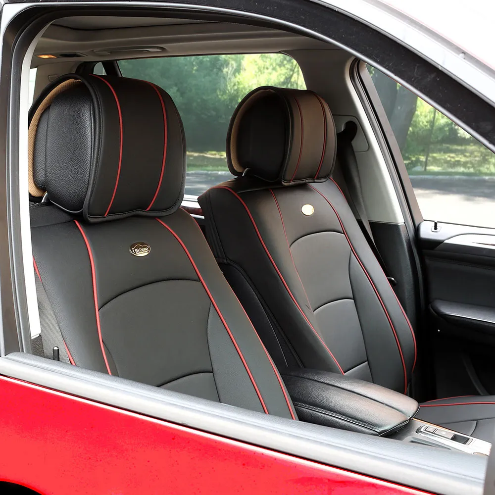 Ultra Comfort Deluxe Leatherette Seat Cushions - Front Set Black Red Trim