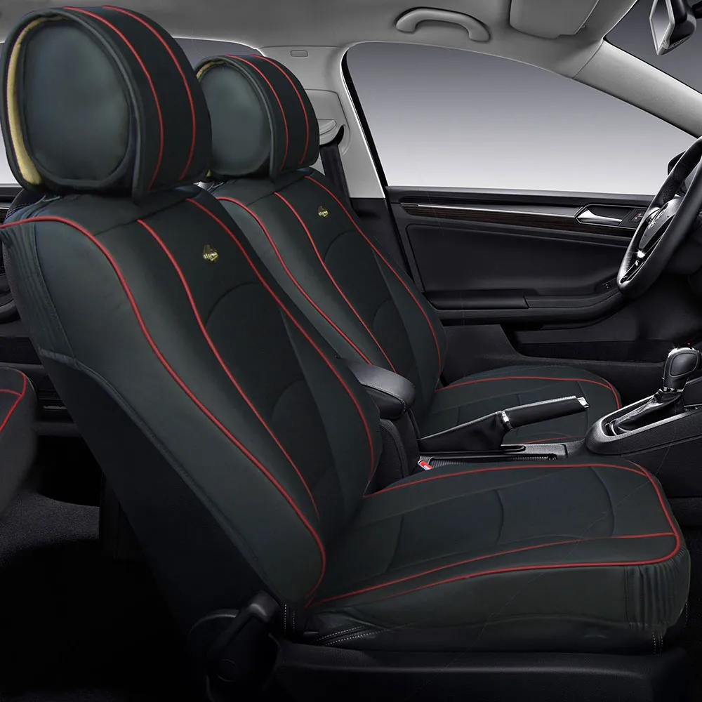 Ultra Comfort Deluxe Leatherette Seat Cushions - Front Set Black Red Trim