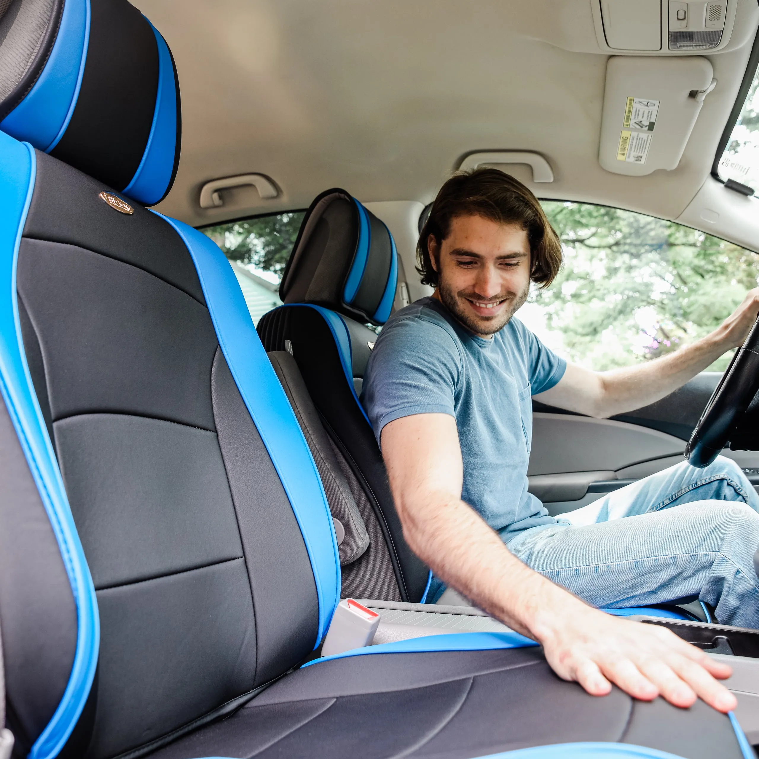 Ultra Comfort Deluxe Leatherette Seat Cushions - Front Set Blue