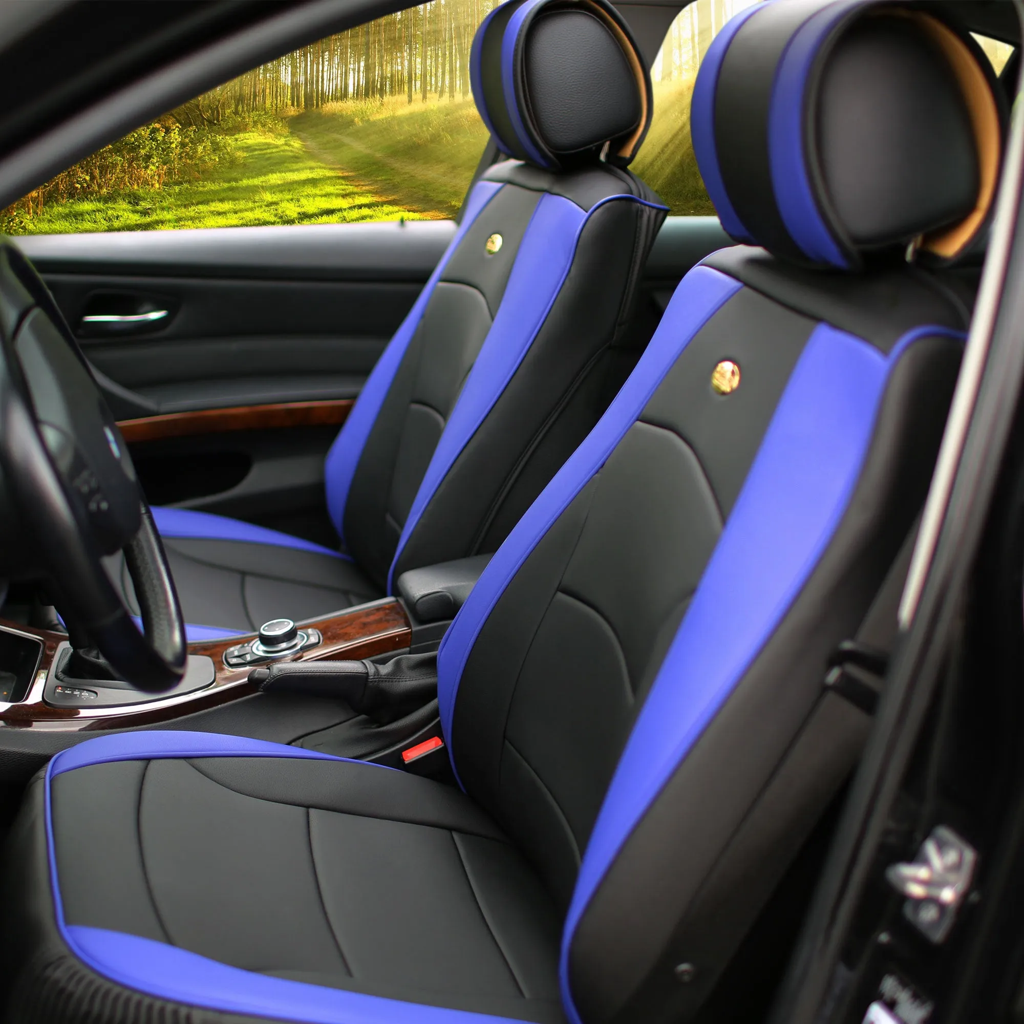 Ultra Comfort Deluxe Leatherette Seat Cushions - Front Set Blue