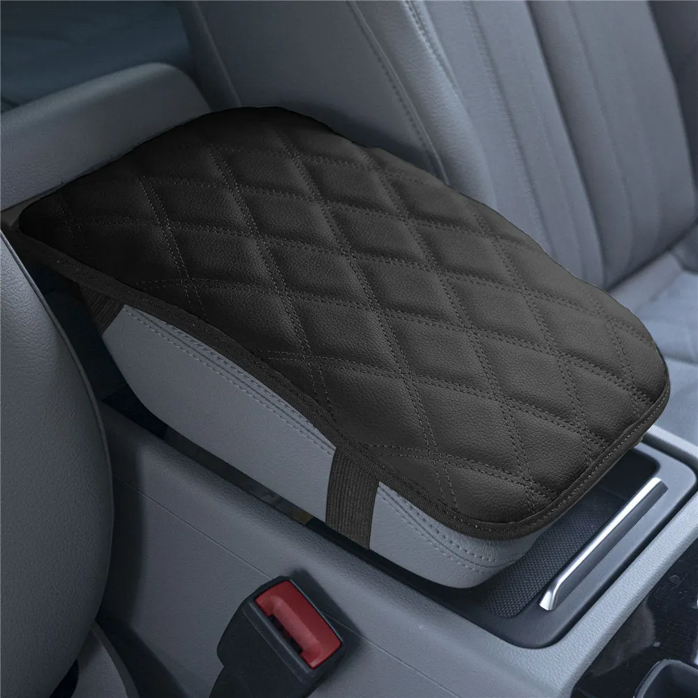 Ultra Luxe Faux Leather Center Console Pad with Diamond Pattern Black