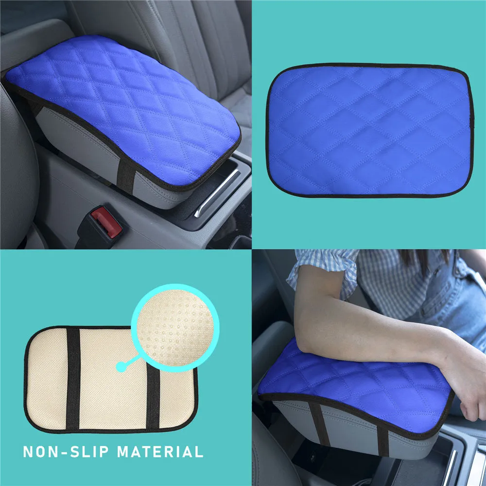 Ultra Luxe Faux Leather Center Console Pad with Diamond Pattern Blue