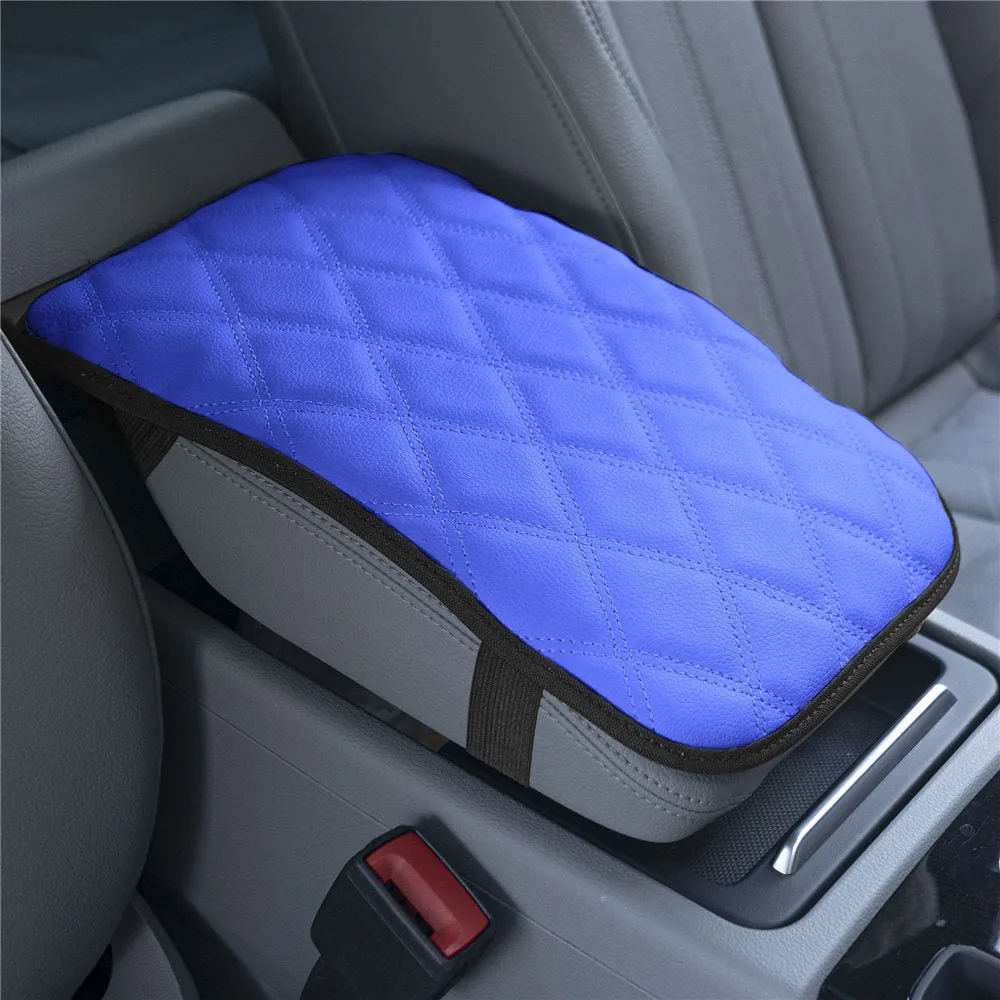 Ultra Luxe Faux Leather Center Console Pad with Diamond Pattern Blue