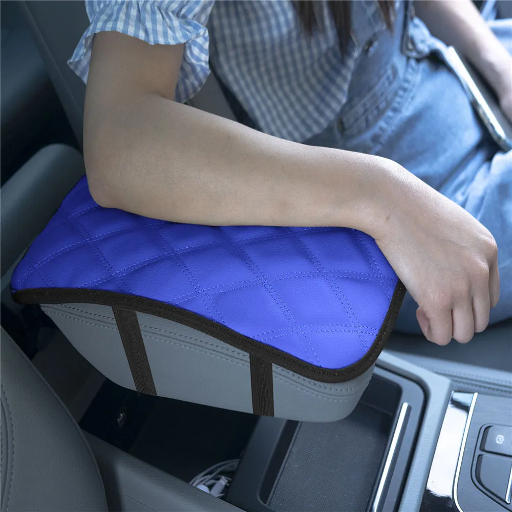 Ultra Luxe Faux Leather Center Console Pad with Diamond Pattern Blue