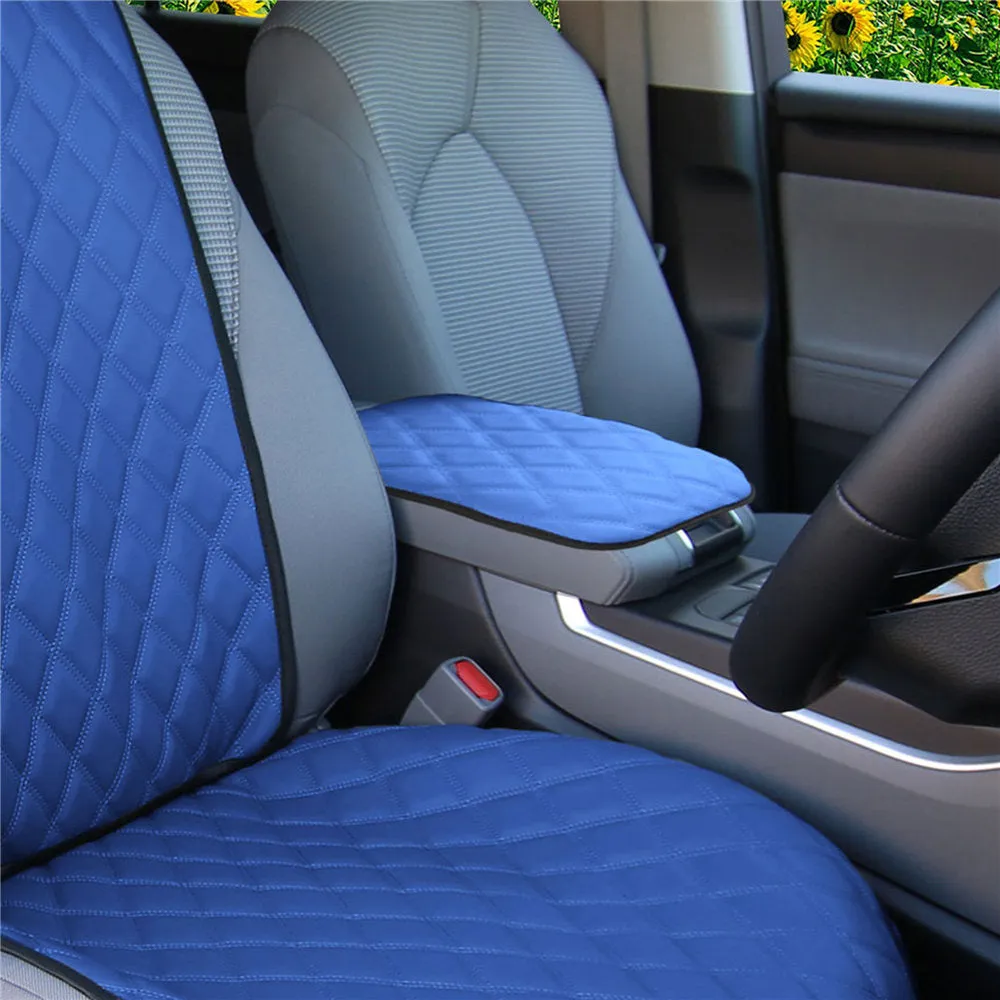 Ultra Luxe Faux Leather Center Console Pad with Diamond Pattern Blue