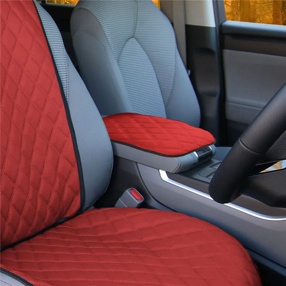 Ultra Luxe Faux Leather Center Console Pad with Diamond Pattern Red