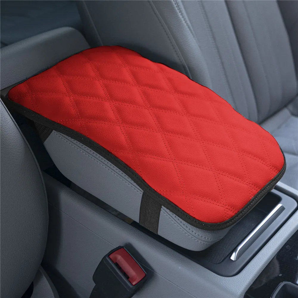 Ultra Luxe Faux Leather Center Console Pad with Diamond Pattern Red