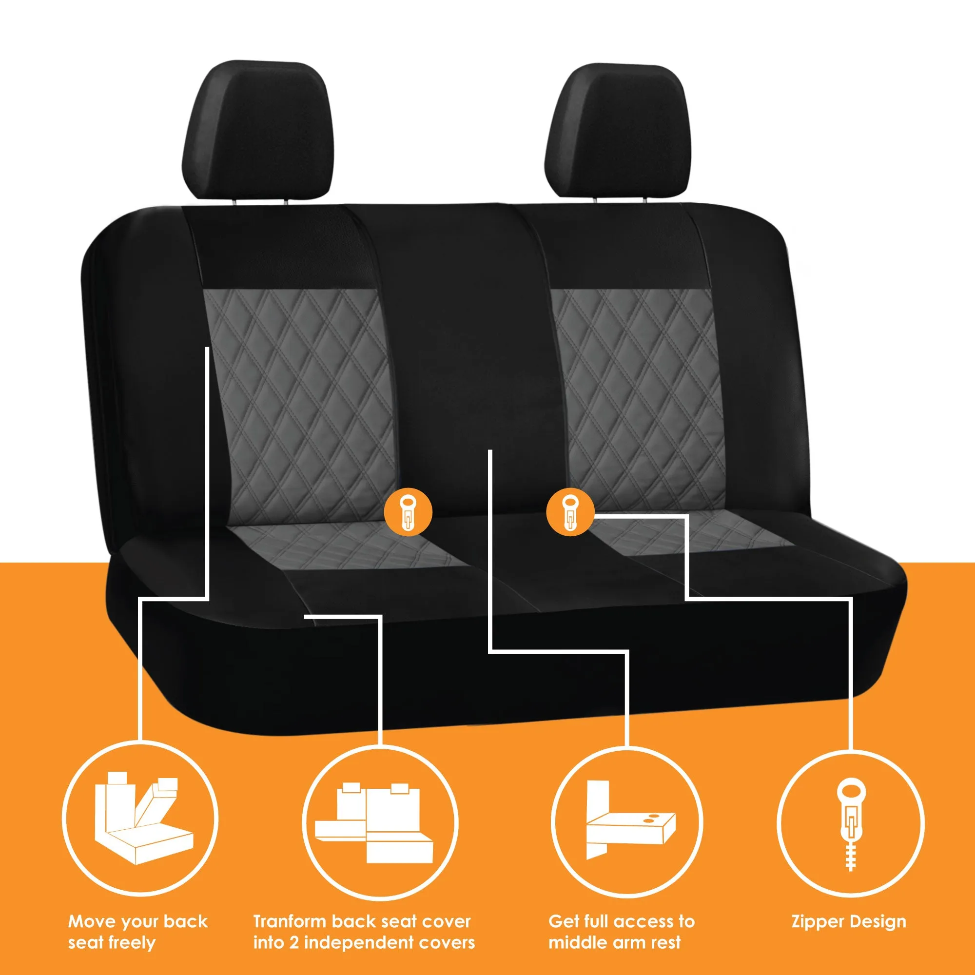 Ultra Modern Quilted Leatherette Seat Covers Full Set - Gray