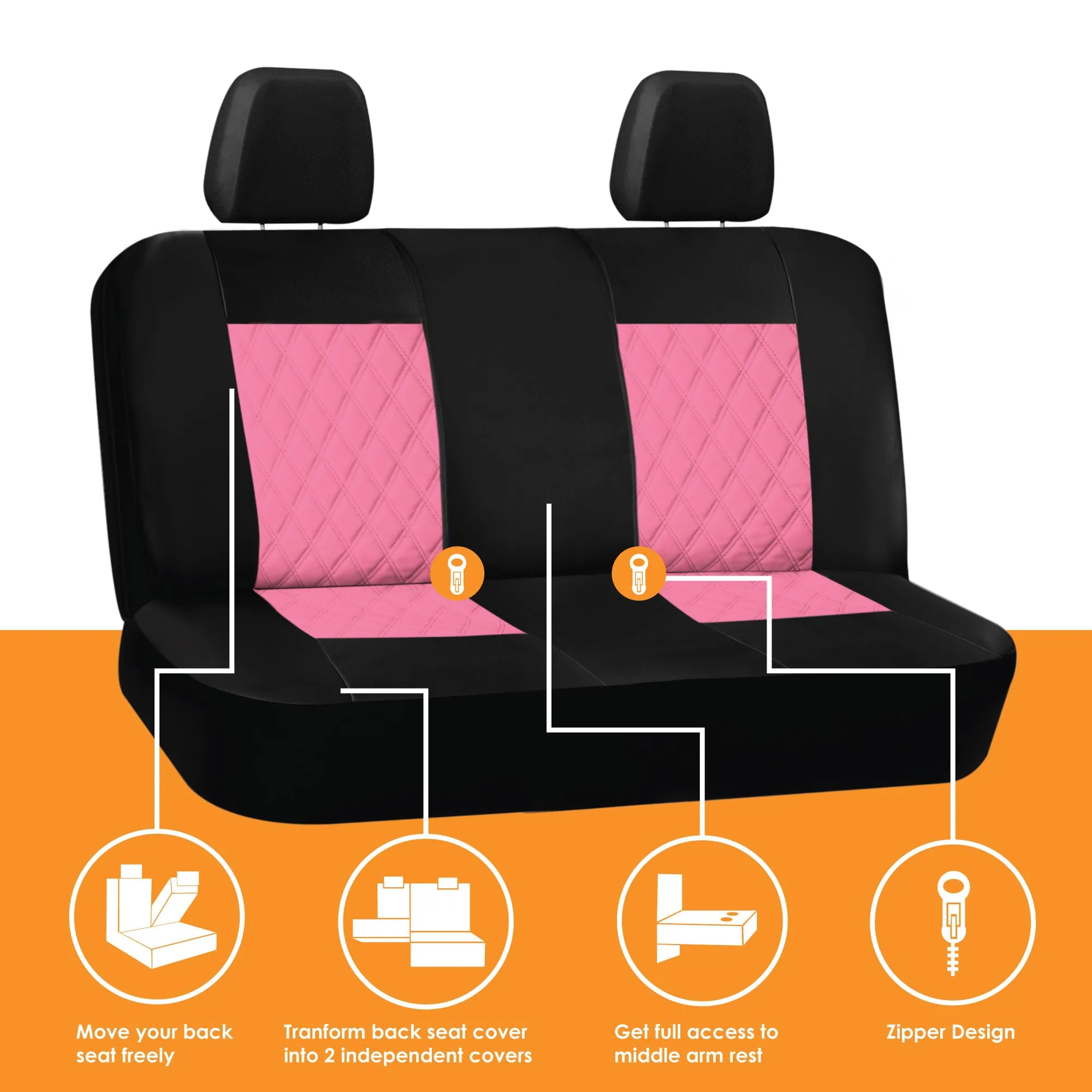 Ultra Modern Quilted Leatherette Seat Covers Full Set - Pink