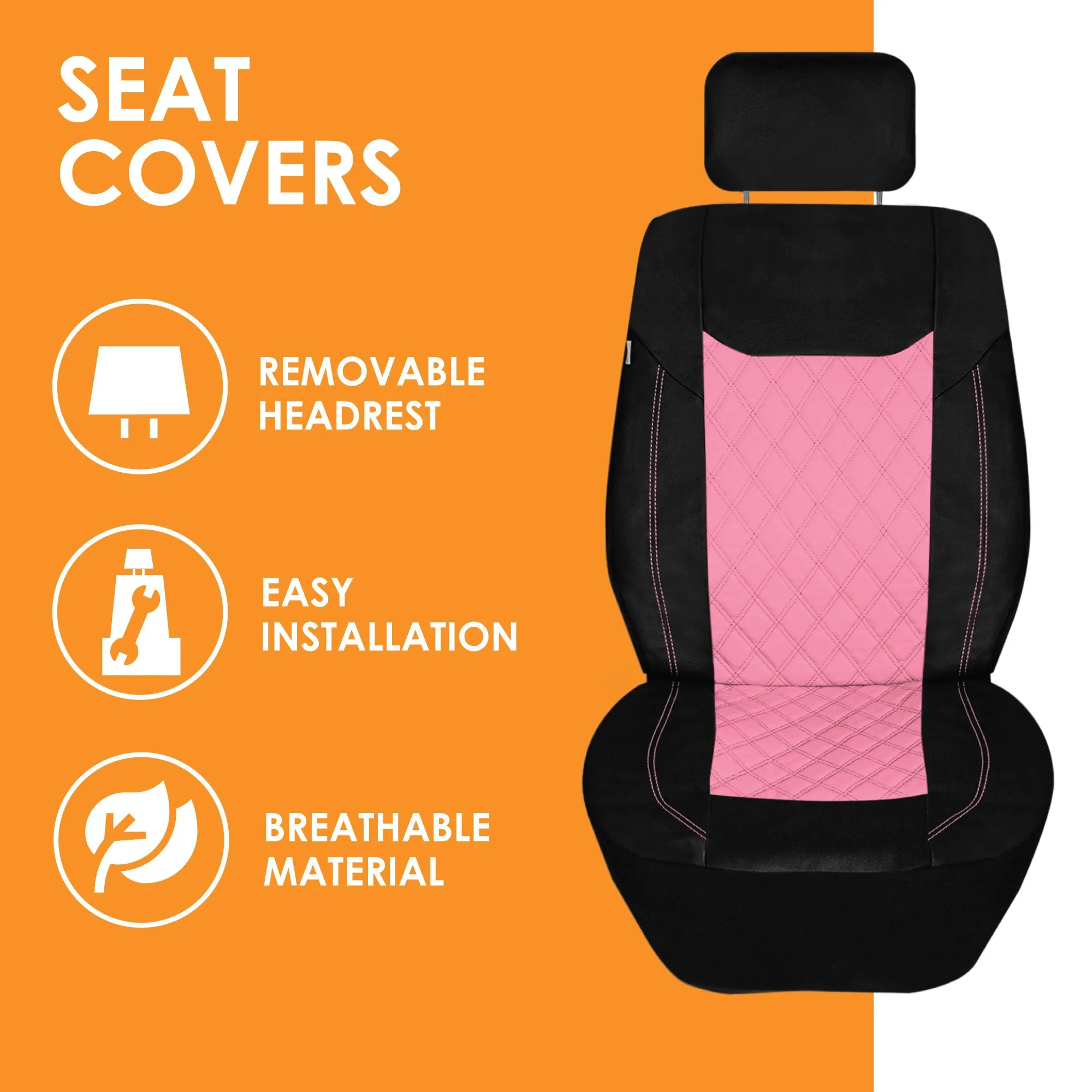 Ultra Modern Quilted Leatherette Seat Covers Full Set - Pink