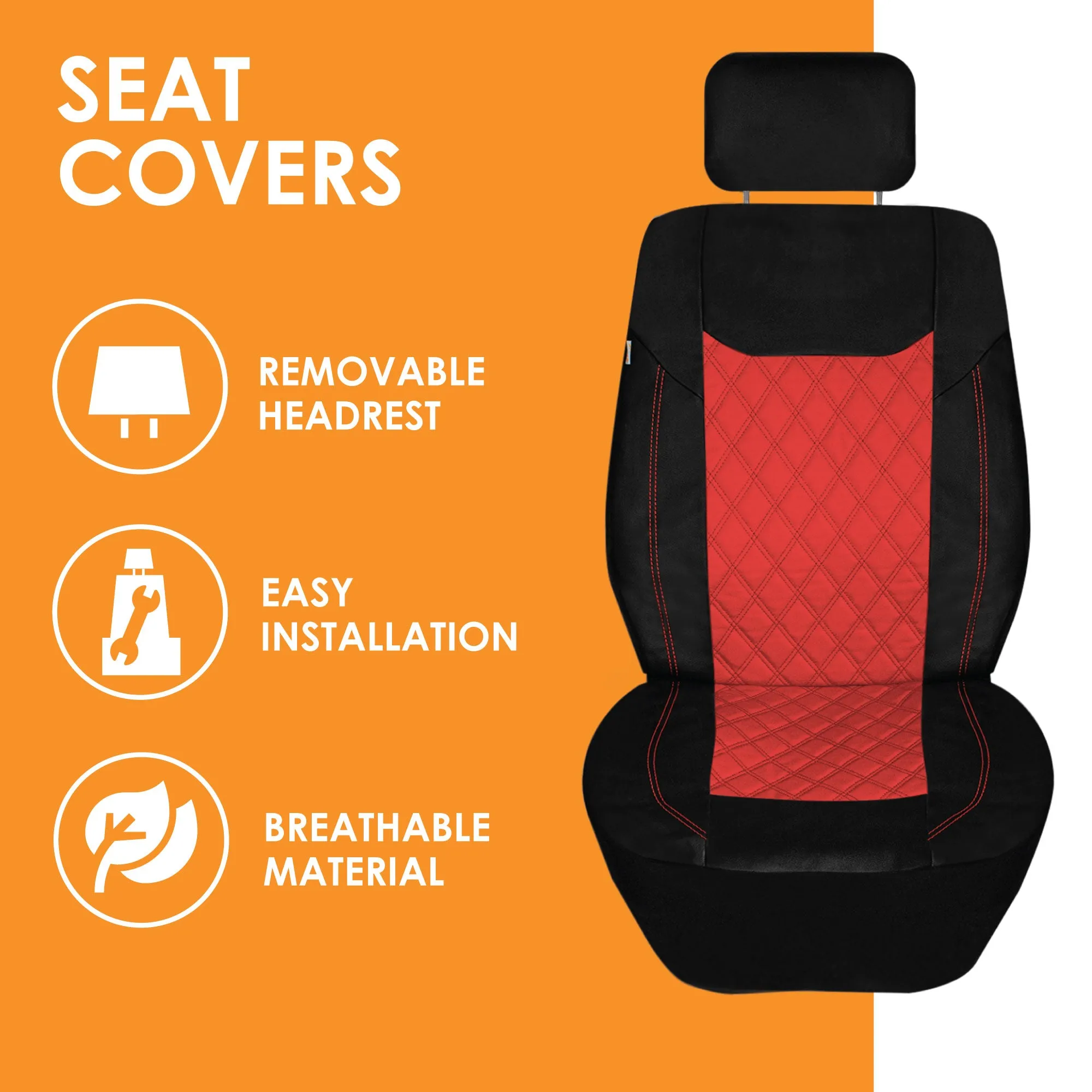 Ultra Modern Quilted Leatherette Seat Covers Full Set - Red