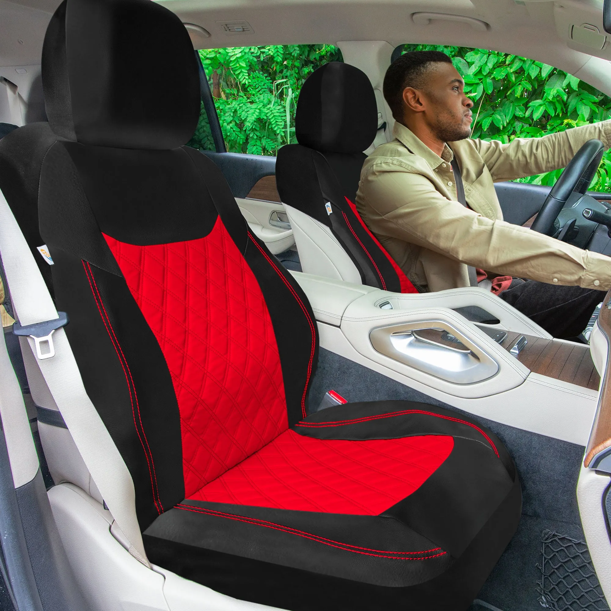 Ultra Modern Quilted Leatherette Seat Covers Full Set - Red