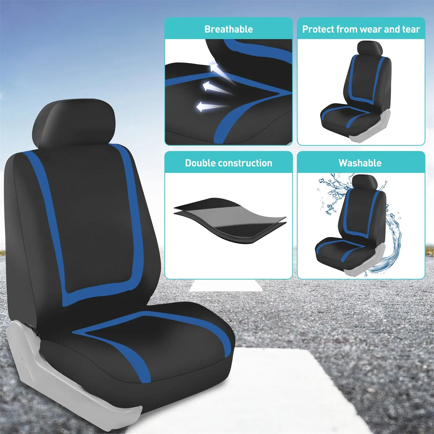 Unique Flat Cloth Seat Covers - Front Set Blue