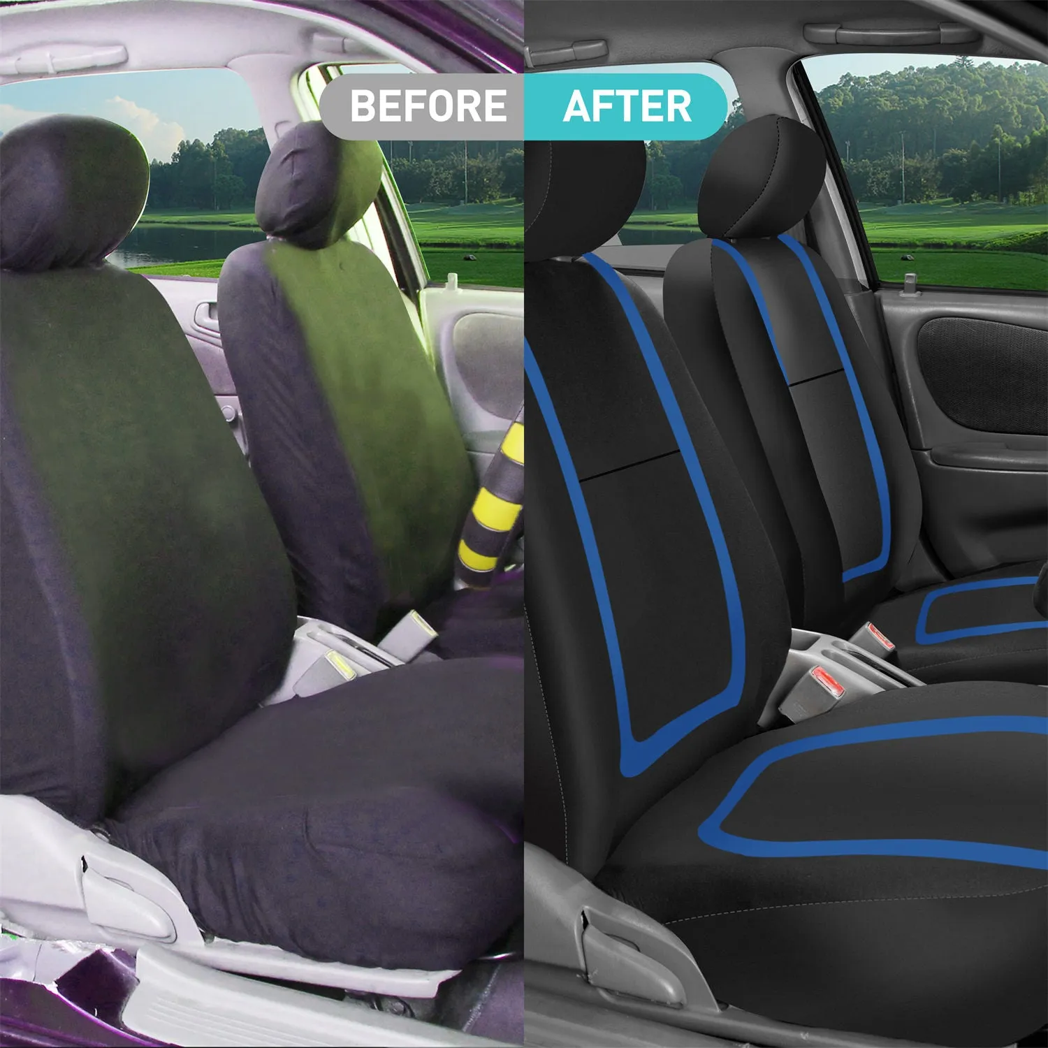 Unique Flat Cloth Seat Covers - Front Set Blue