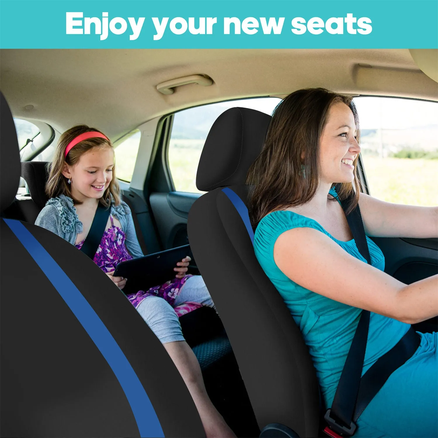 Unique Flat Cloth Seat Covers - Front Set Blue