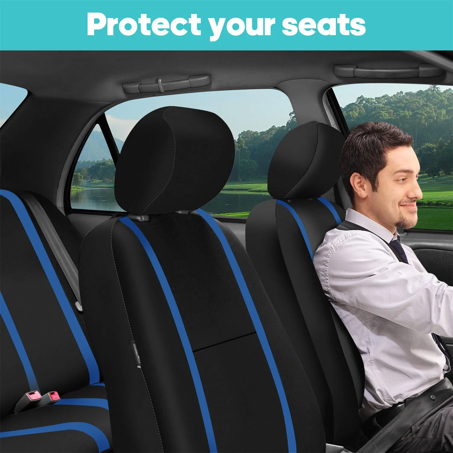 Unique Flat Cloth Seat Covers - Front Set Blue