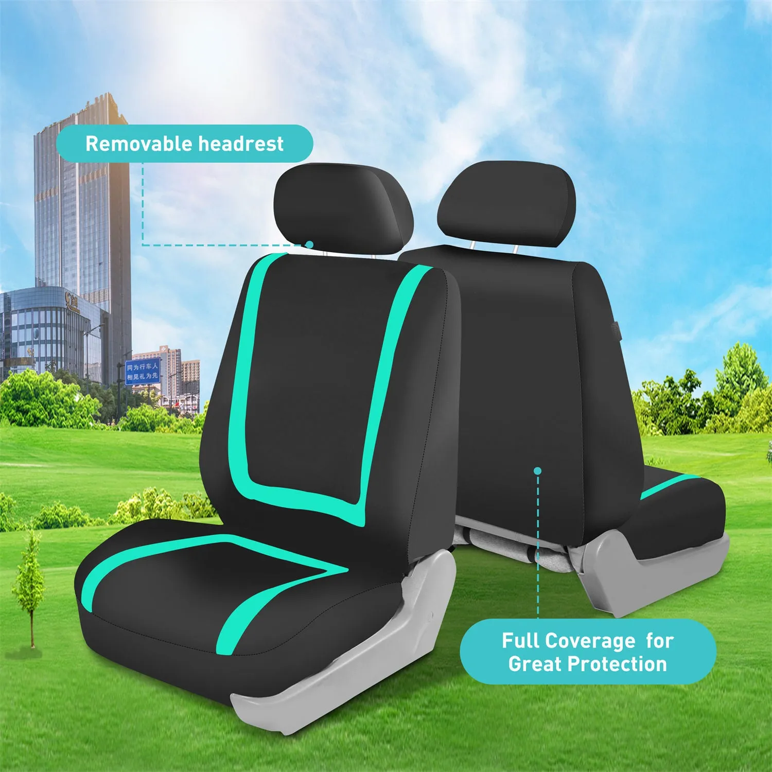 Unique Flat Cloth Seat Covers - Front Set Mint
