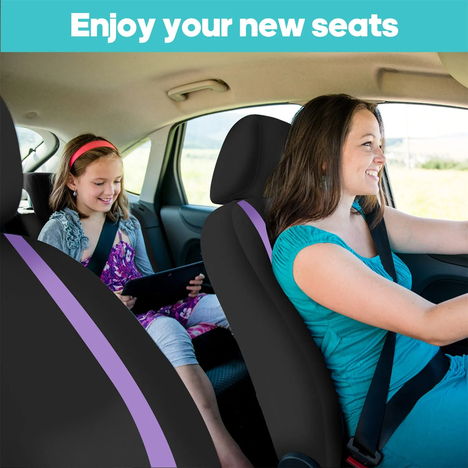 Unique Flat Cloth Seat Covers - Front Set Purple