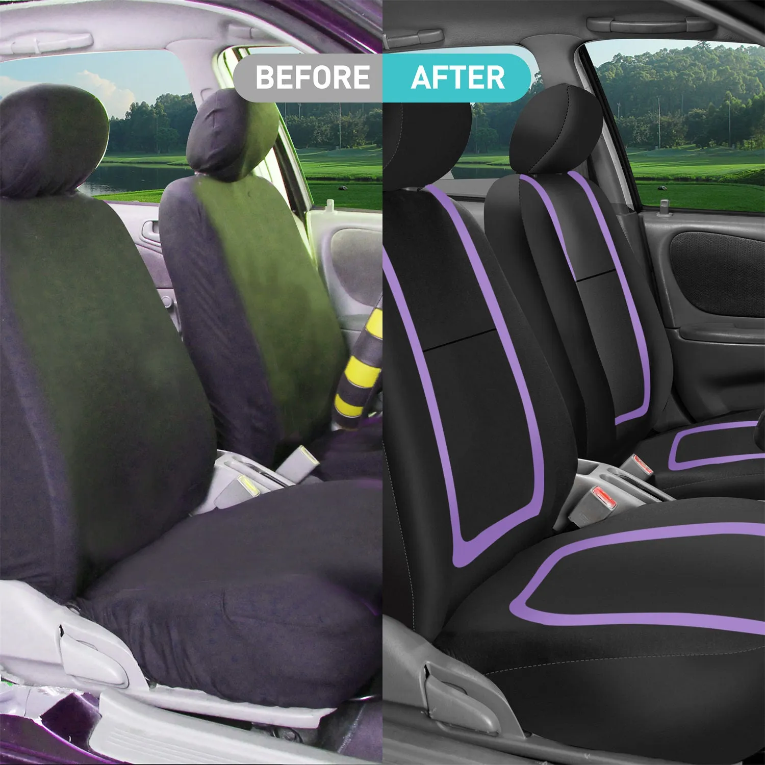 Unique Flat Cloth Seat Covers - Front Set Purple