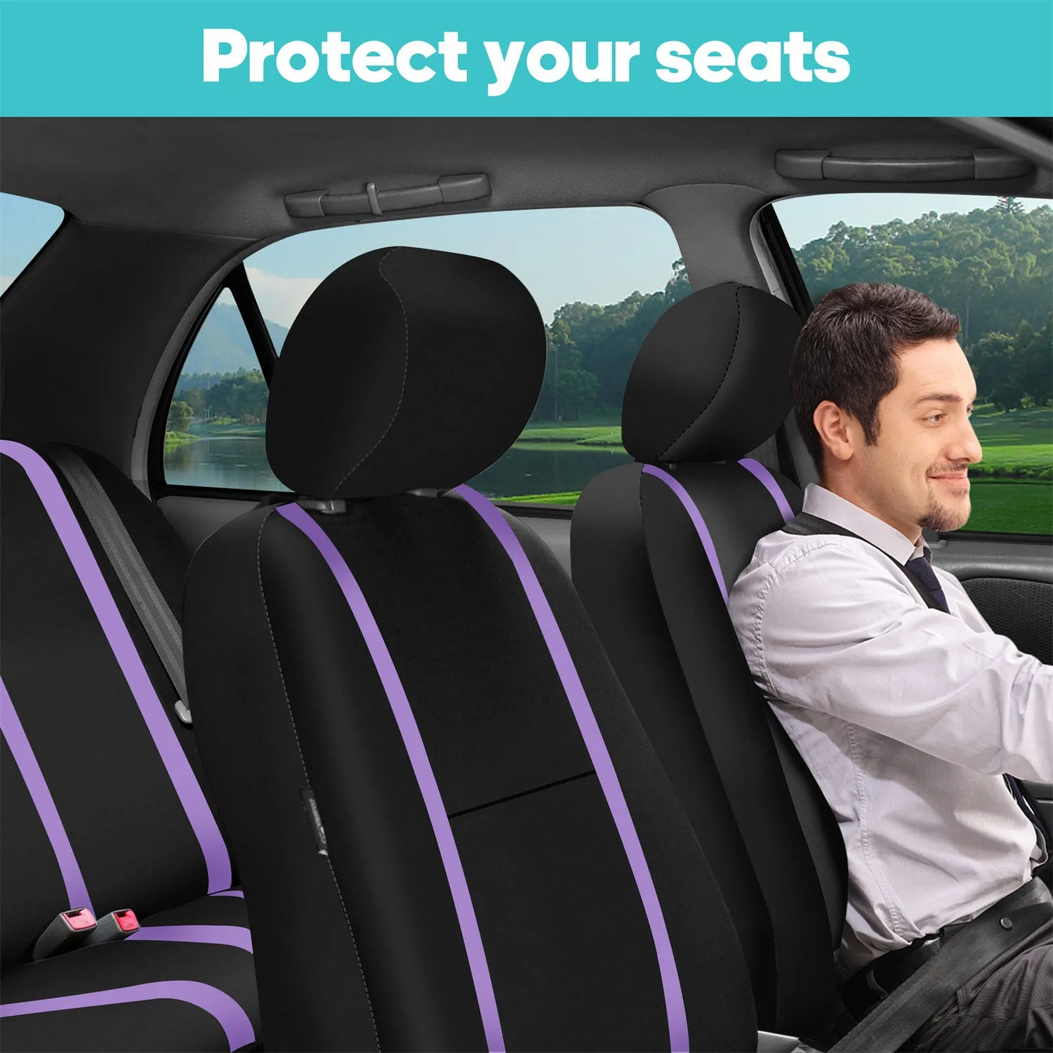 Unique Flat Cloth Seat Covers - Front Set Purple