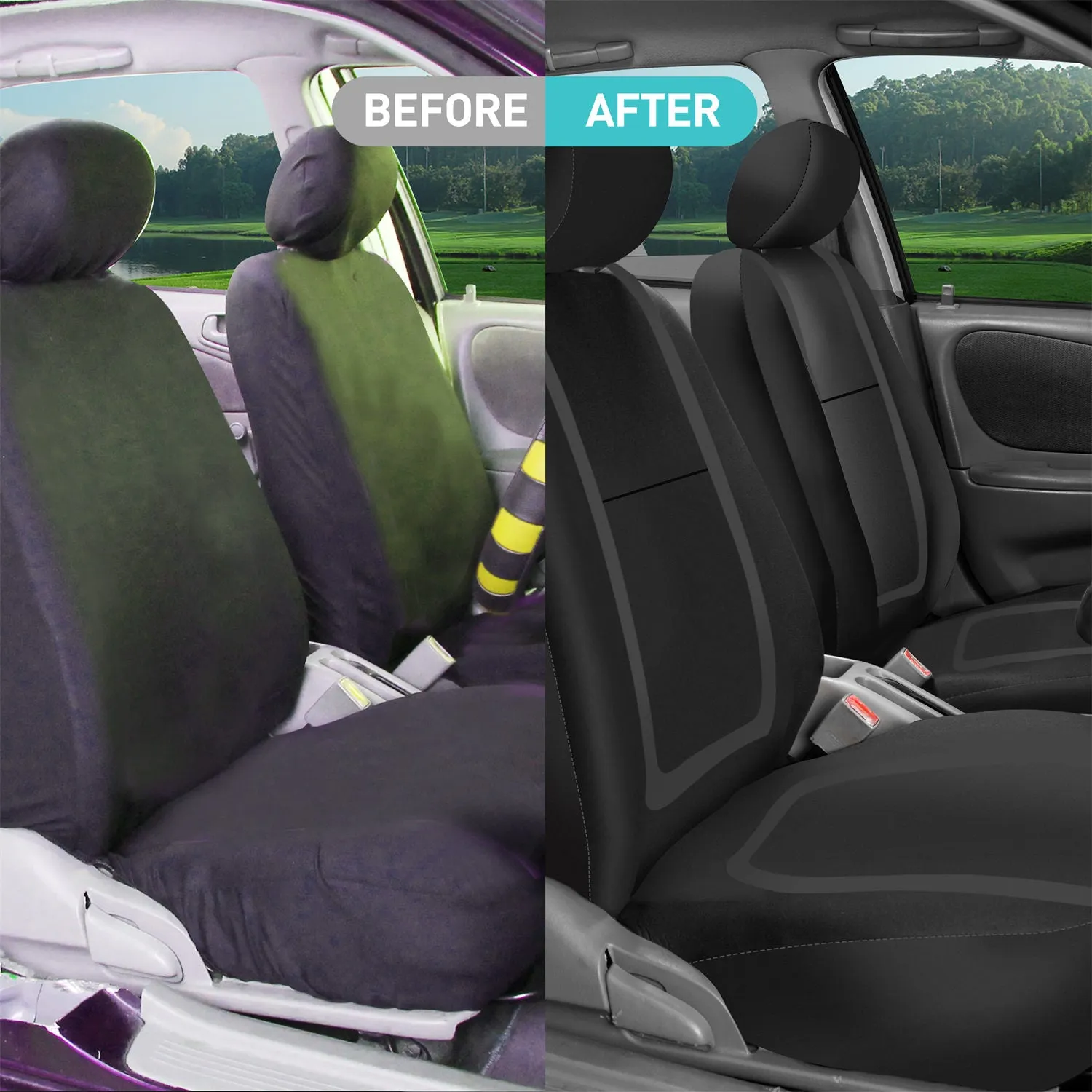Unique Flat Cloth Seat Covers - Full Set Black